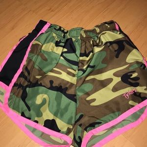 Camo and pink baggy shorts